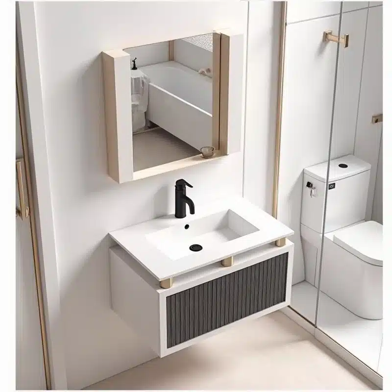 North America style bathroom vanity staged in a model home display