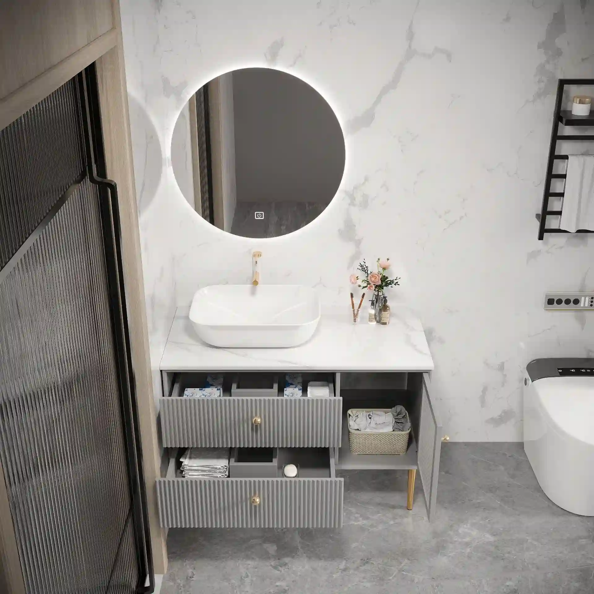 High-Gloss Finishes for PVC Vanities: Gloss Levels and Durability 4 PVC bathroom vanity with glossy white finish