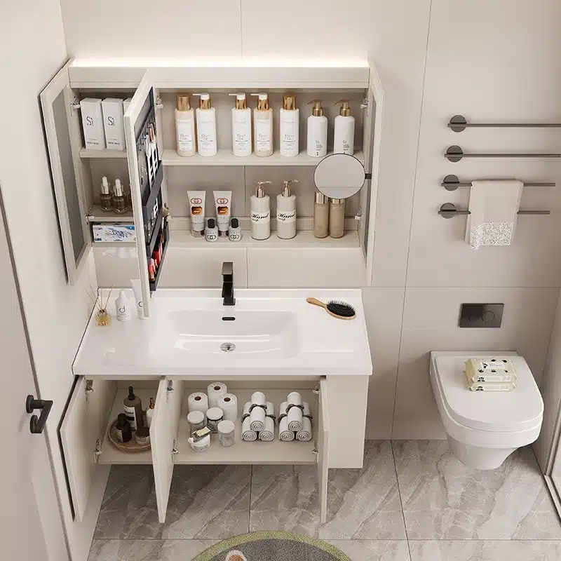 Hinge Types for Vanity Doors: Clip-On vs Screw-On for Commercial Use 3 commercial plywood bathroom vanity with stainless hinges