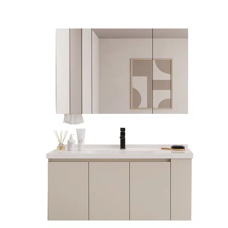 Hinge Types for Vanity Doors: Clip-On vs Screw-On for Commercial Use 4 plywood bathroom vanity with aligned doors and concealed hinges