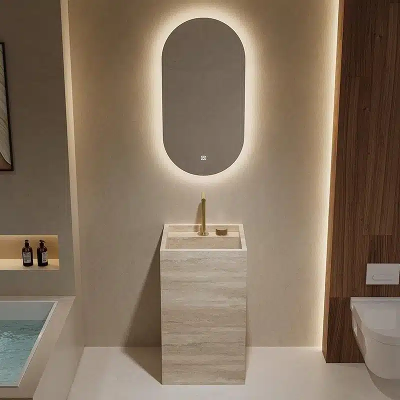 Three-Box Shipment: Sourcing Vanities, Mirrors and Basins as a Coordinated Set 1 Sintered stone bathroom vanity for coordinated set sourcing