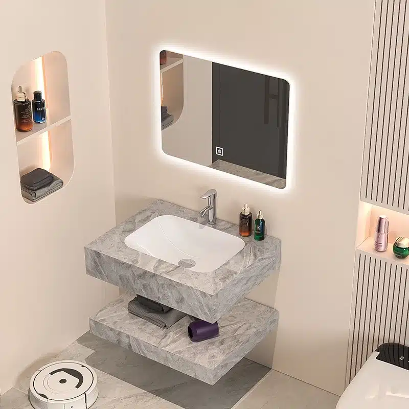 Ceramic vs Sintered Stone Basin: Which Vanity Top Wins 4 Sintered stone bathroom vanity with integrated basin