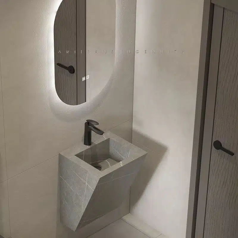 Sintered stone bathroom vanity suited to hotel bathrooms