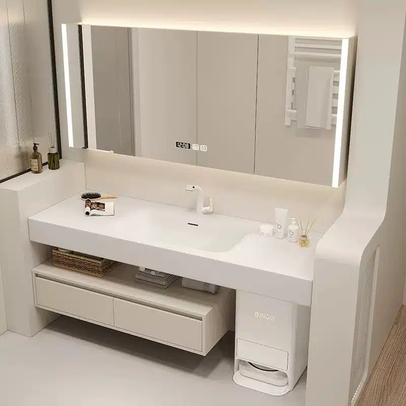 Integrated Basin vs Separate Countertop: Design and Cost Trade-offs 4 MFBATH sintered stone bathroom vanity with integrated basin for hotel projects