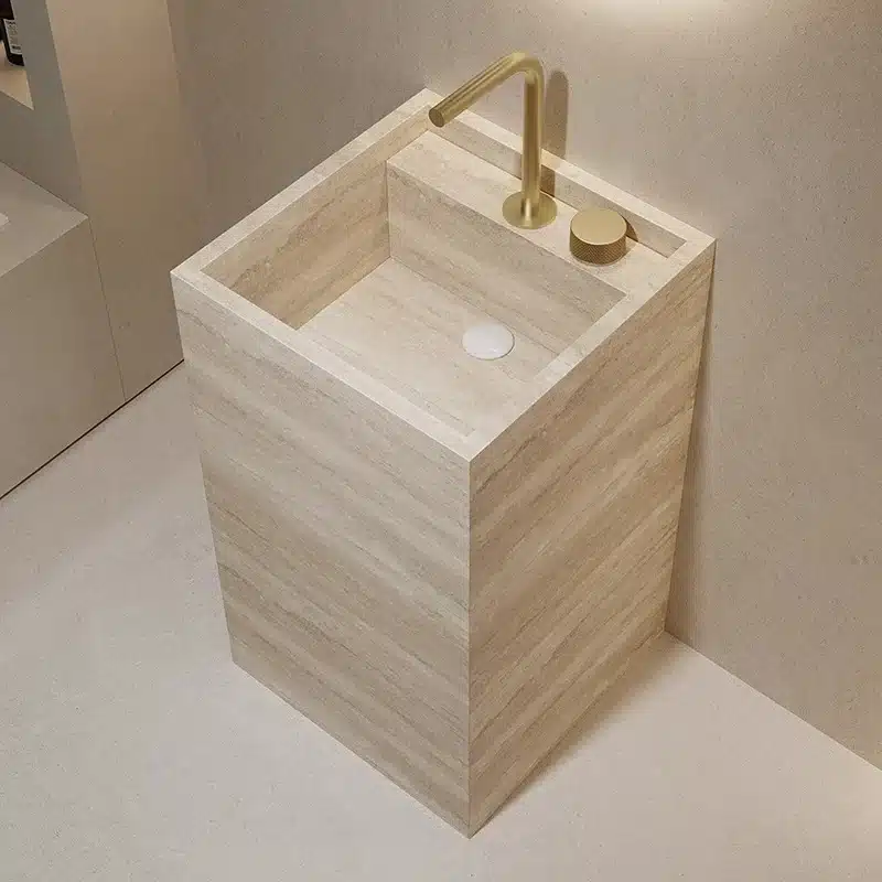 Sintered Stone Vanity Trends: Textures, Veining and Large-Format Tops 1 Sintered stone basin with marble veining texture