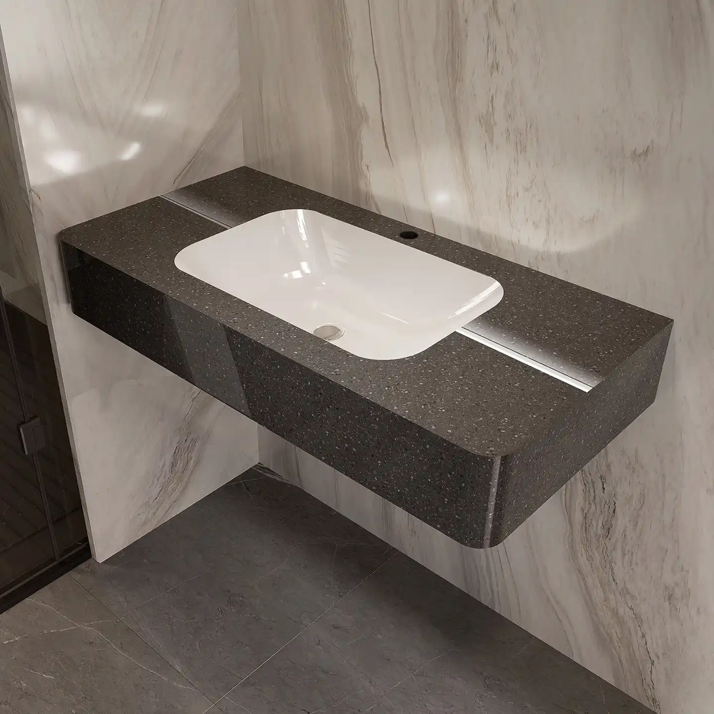 Ceramic vs Sintered Stone Basin: Which Vanity Top Wins 2 Sintered stone basin with marble texture for a bathroom vanity