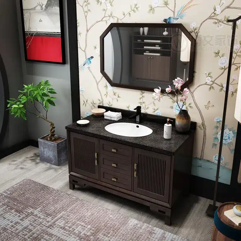 Solid wood bathroom vanity with drawers