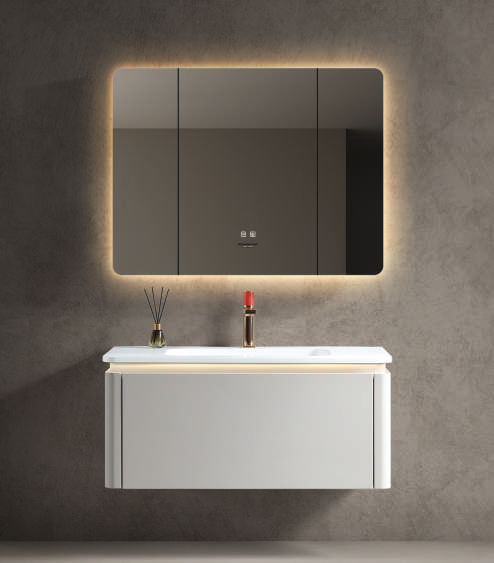 PU vs UV vs Water-Based Paint for Vanities: Comparison 2 Solid wood bathroom vanity cabinet with clear coat finish